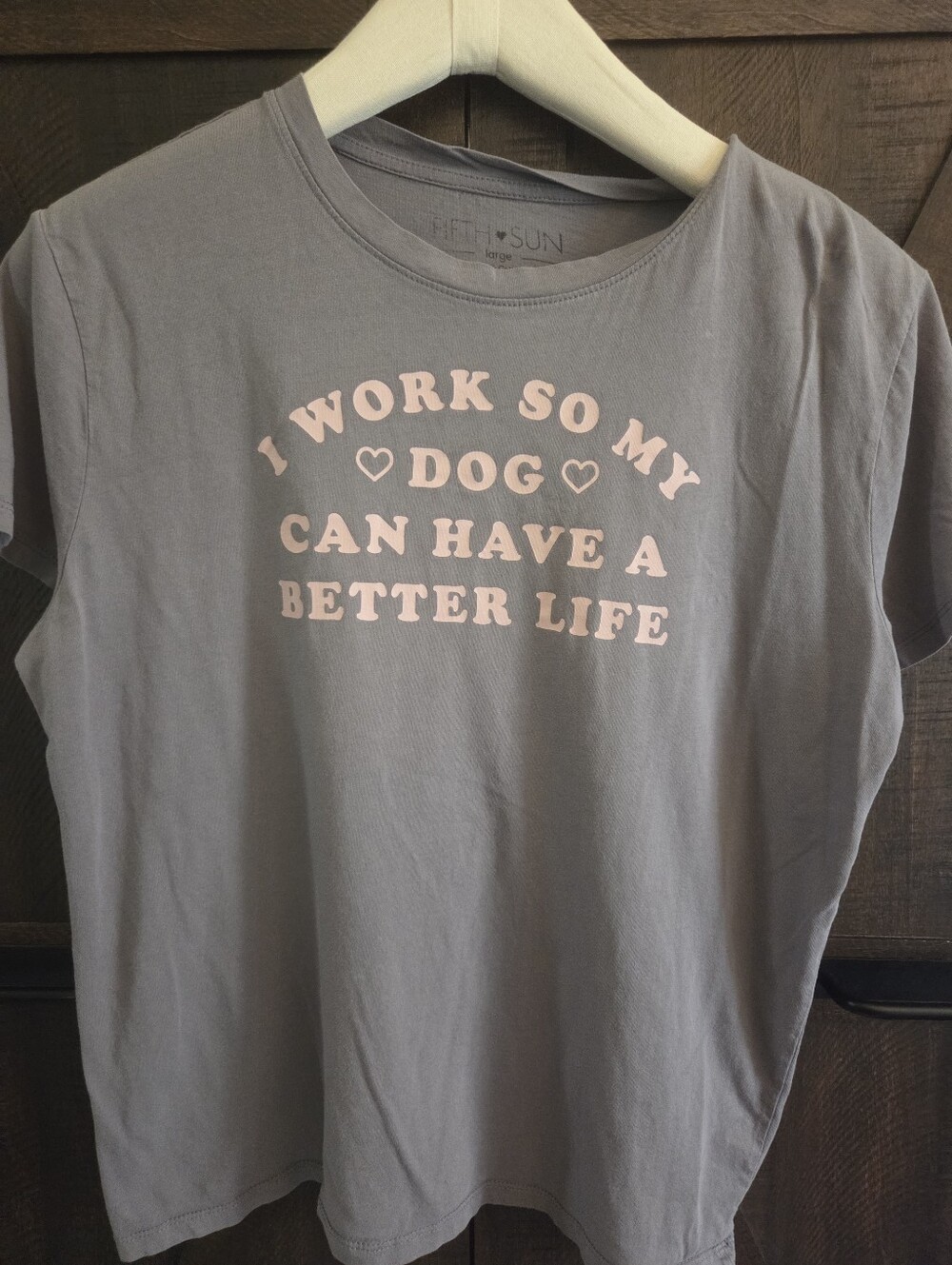 Fifth Sun Gray Tee with Pink Dog Lettering